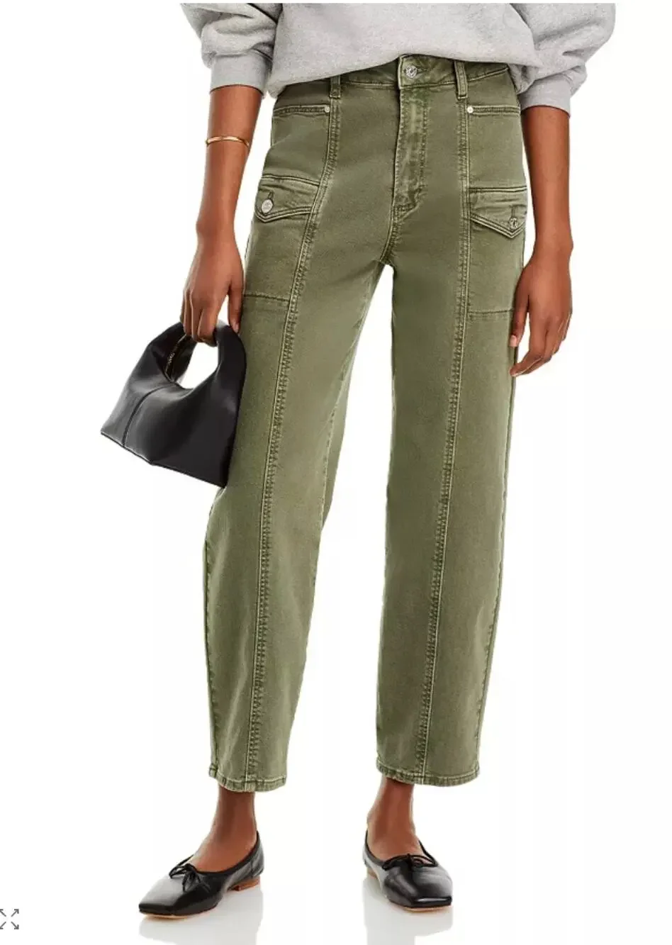 PAIGE DENIM NWT Alexis Cargo Barrel Leg Pant in Vintage Ivy Green // 25 - Picture 1 of 13